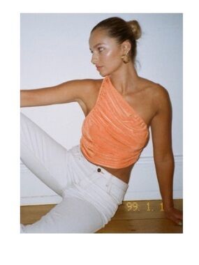 Lioness Orange One-Shoulder Ruched Crop Top